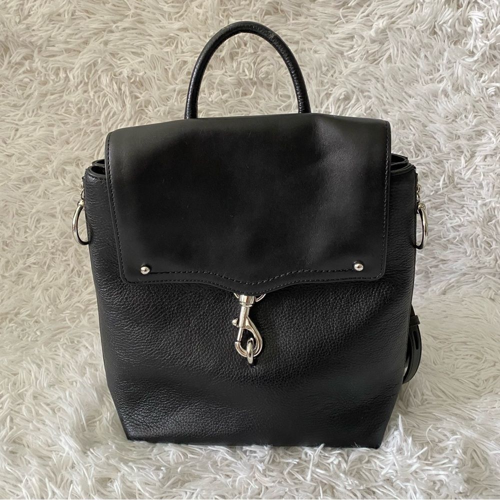 Rebecca Minkoff Jody Black Leather Convertible Backpack with Silver Hardware
